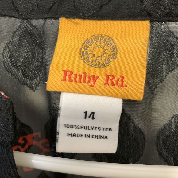 Ruby Rd Semi-Sheer Black Multi-color Geometric Print V-Neck Blouse Sz 14 - Picture 3 of 7